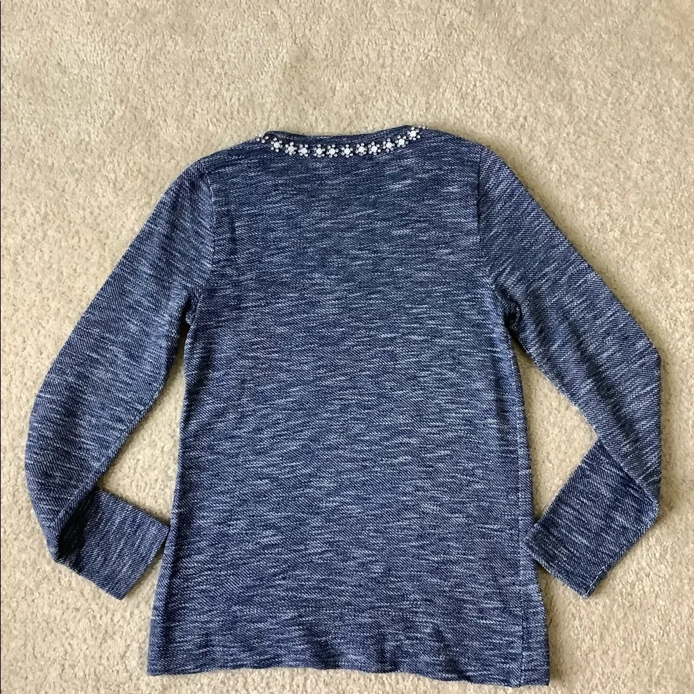 J. Crew Navy Marled Sweatshirt with Jeweled Neckline Size S